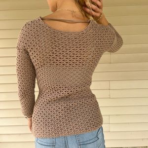 Old Navy Brown Cute Knit Sleeve Sweater Earth Tone Neutral Color XS